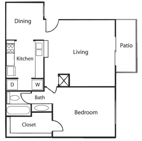 a floor plan of a house with a bedroom and a living room